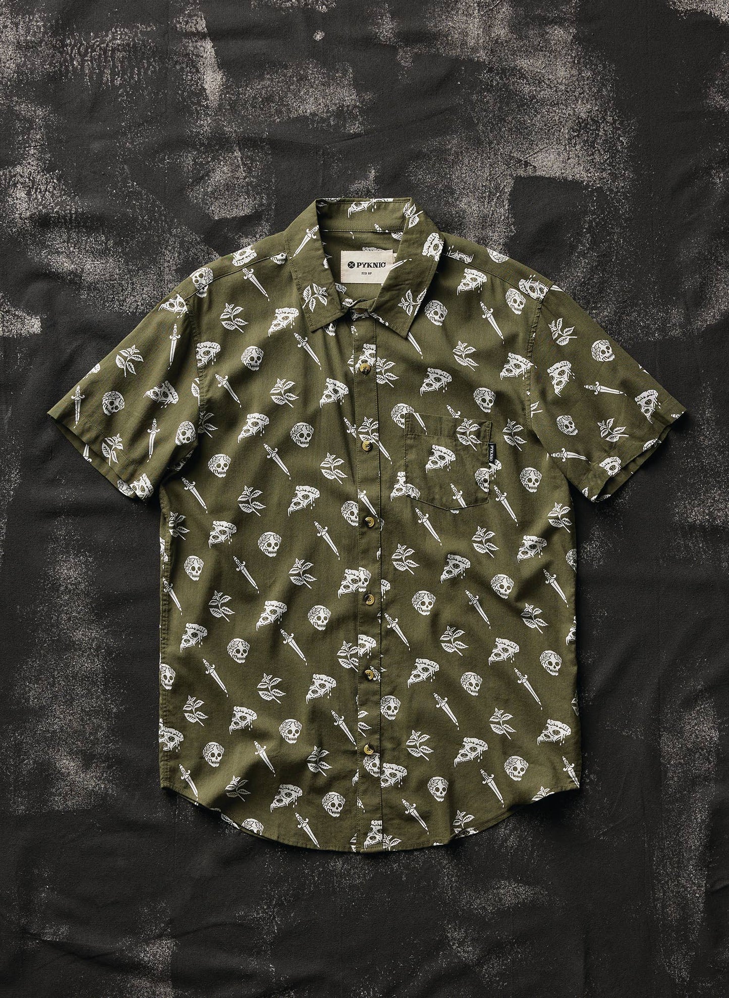 Pizza Slayer Tattoo Flash Mens Womens Casual Button Up Shirt