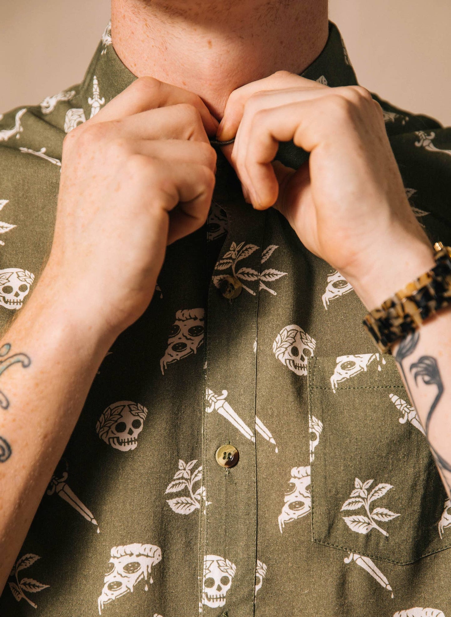 Pizza Slayer Tattoo Flash Mens Womens Casual Button Up Shirt