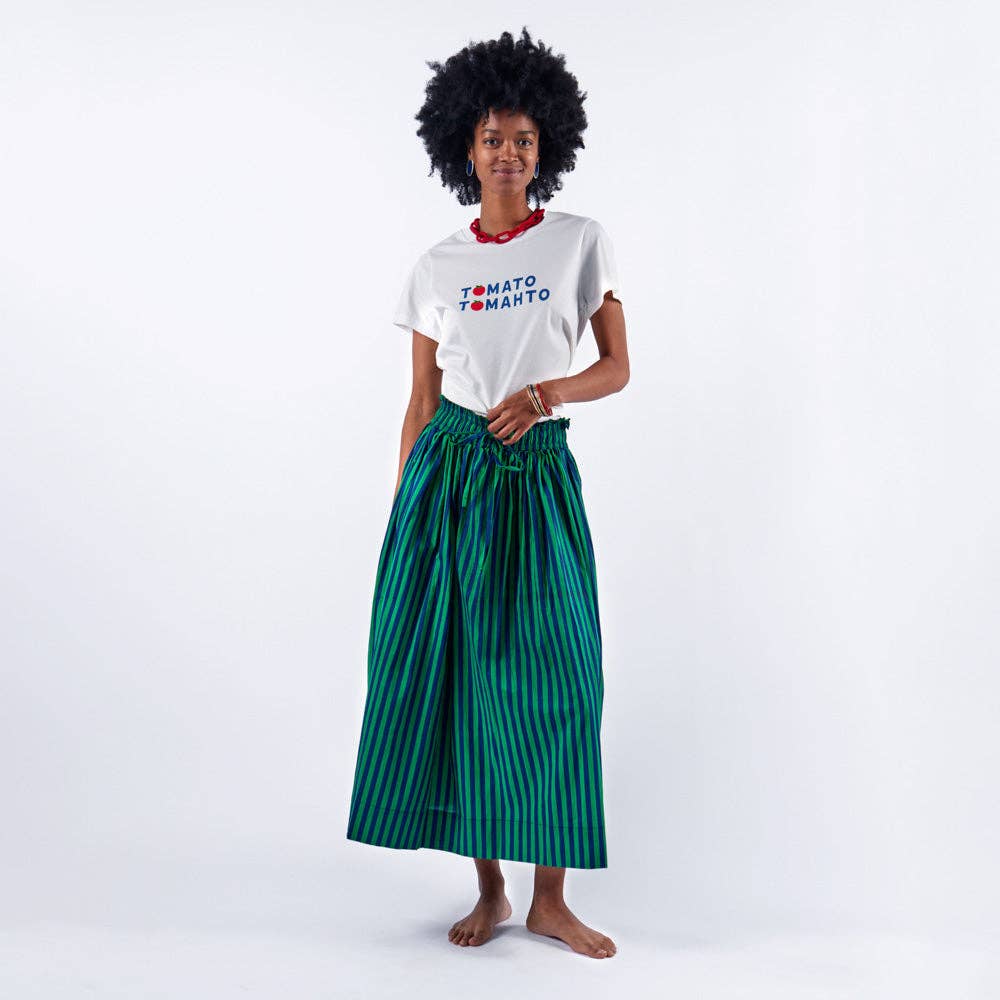 Keaton Stripe Skirt Navy and Kelly Green Wholesale