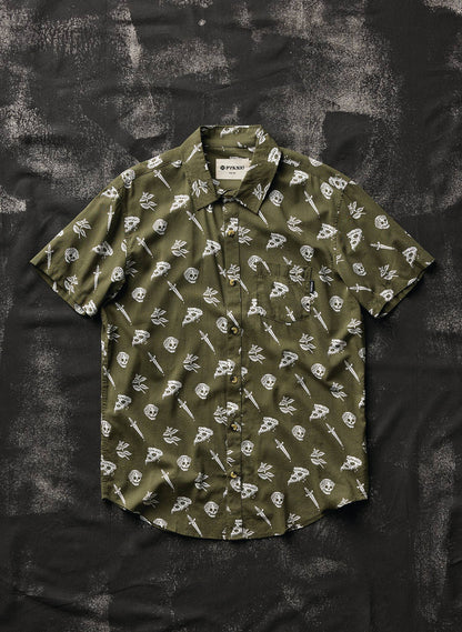 Pizza Slayer Tattoo Flash Mens Womens Casual Button Up Shirt