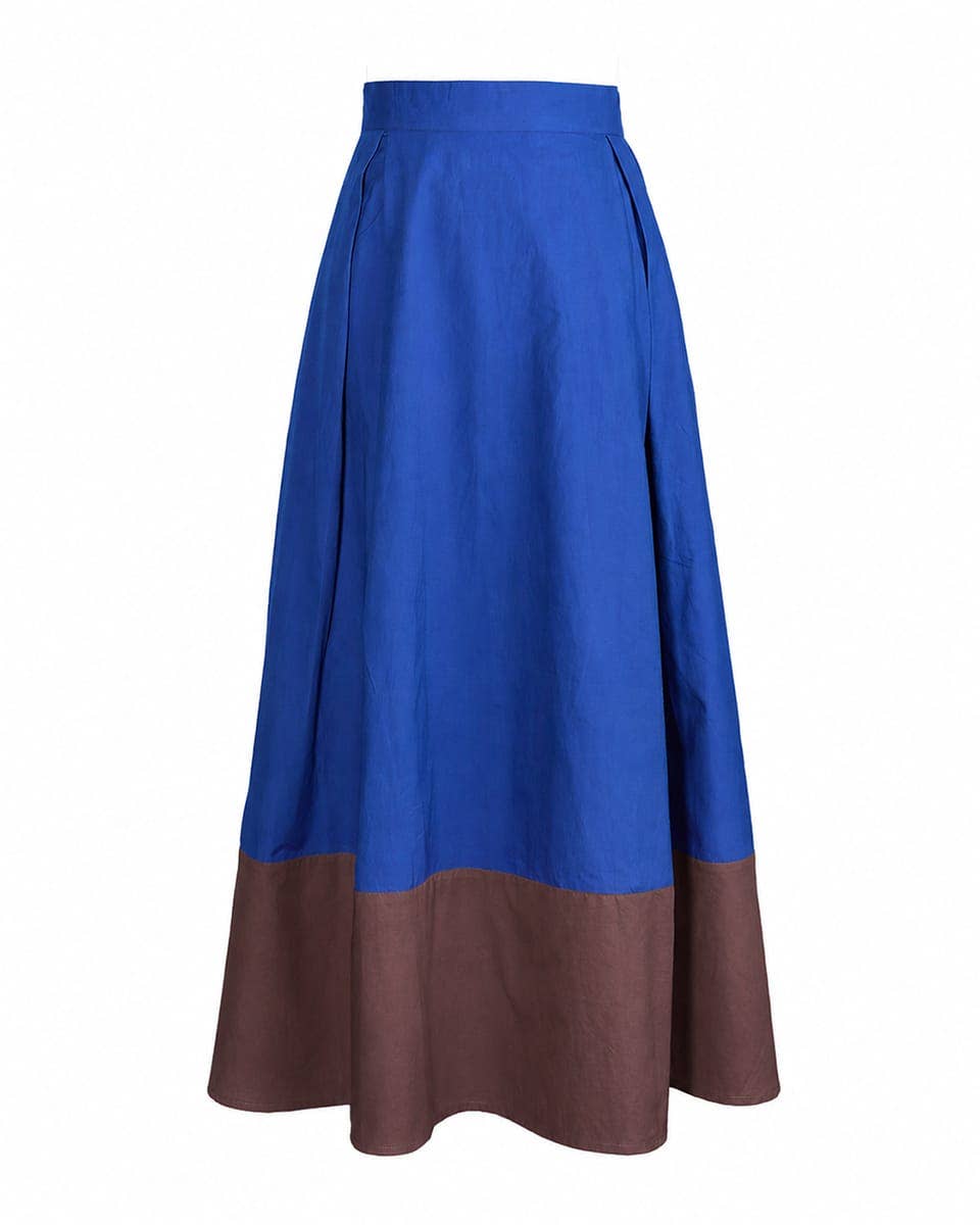 Clementine Colorblock Skirt Blue + Brown Large