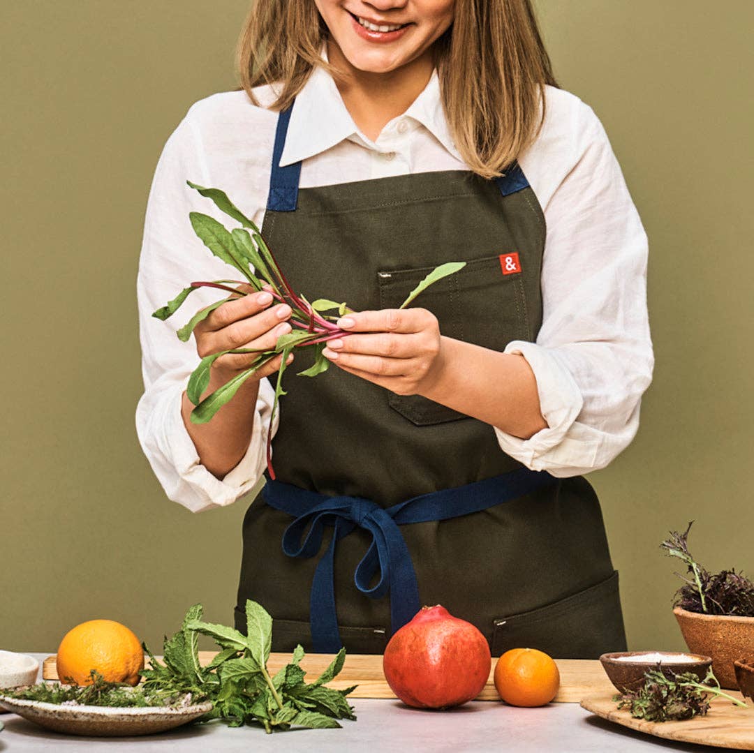 The Essential Kitchen Apron - Olive Green with Black Straps