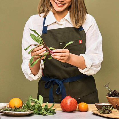 The Essential Kitchen Apron - Olive Green with Black Straps