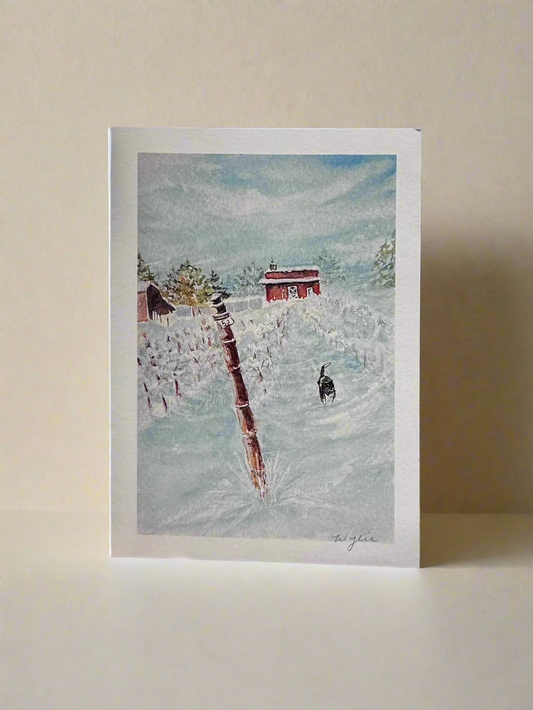 "Fox Farms Vineyard in Winter" Greeting Card by Anne Mary Wylie