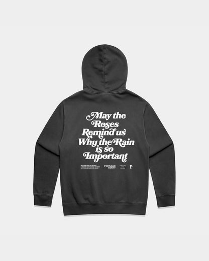 Sueded Slogan Hoodie - Faded Black