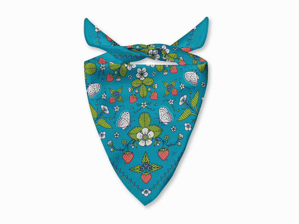 Woodland Strawberry Bandana - Green Leaves