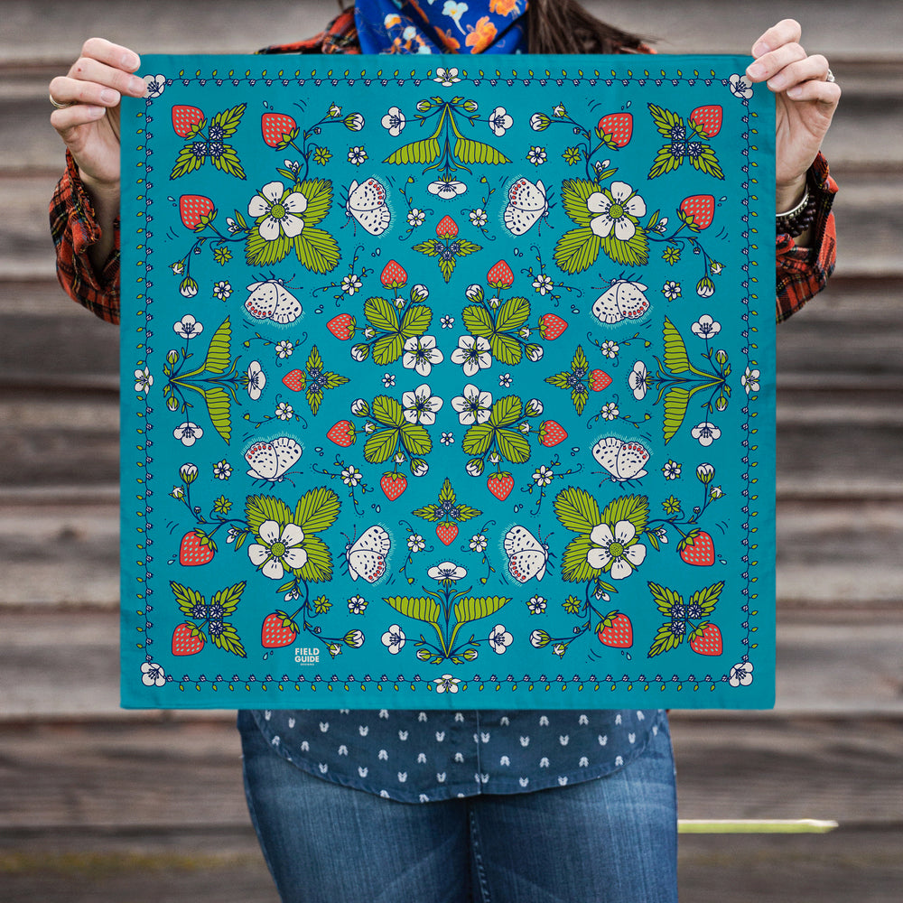 Woodland Strawberry Bandana - Green Leaves