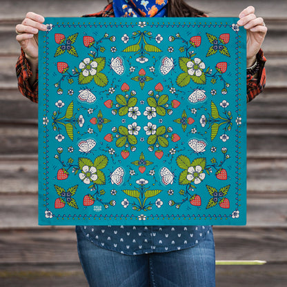 Woodland Strawberry Bandana - Green Leaves