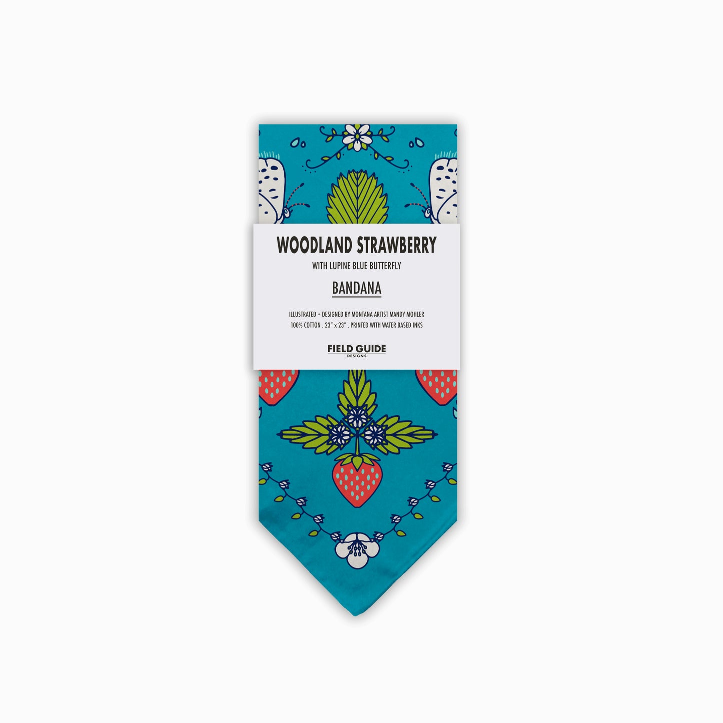 Woodland Strawberry Bandana - Green Leaves