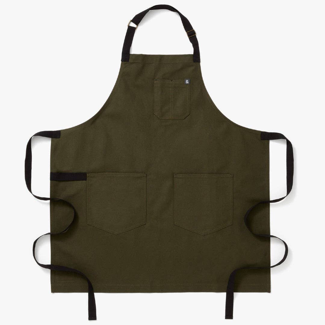 The Essential Kitchen Apron - Olive Green with Black Straps